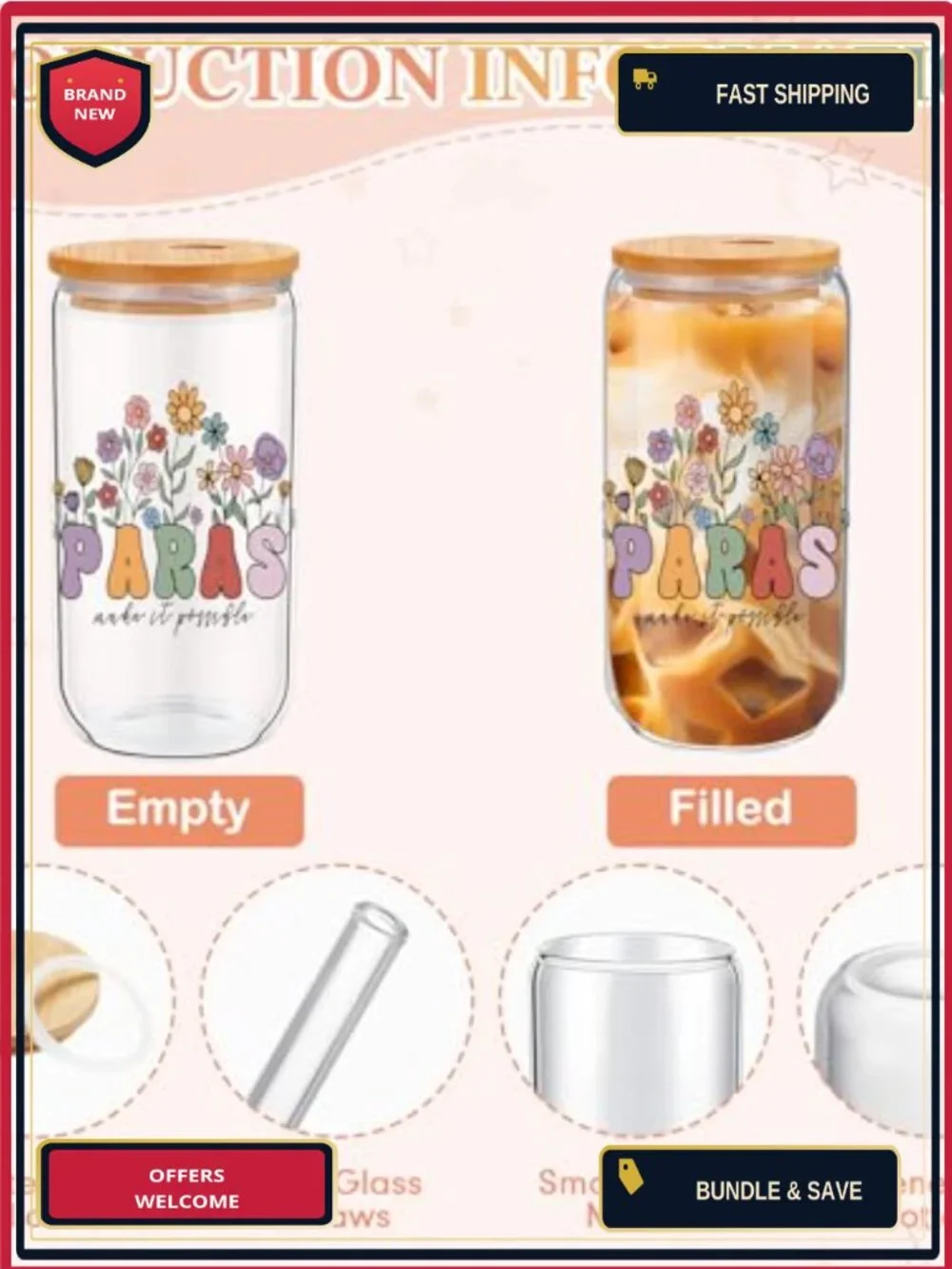 Canvas Makeup Bag with Glass Cup and Keychain Gift Set